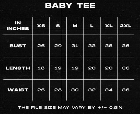 Size Chart for Brasil Baby Tee