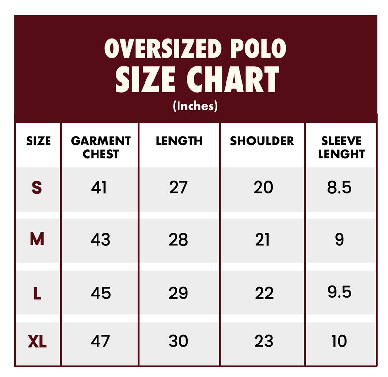 Size Chart for Smokin’ Hot Polo T-Shirt
