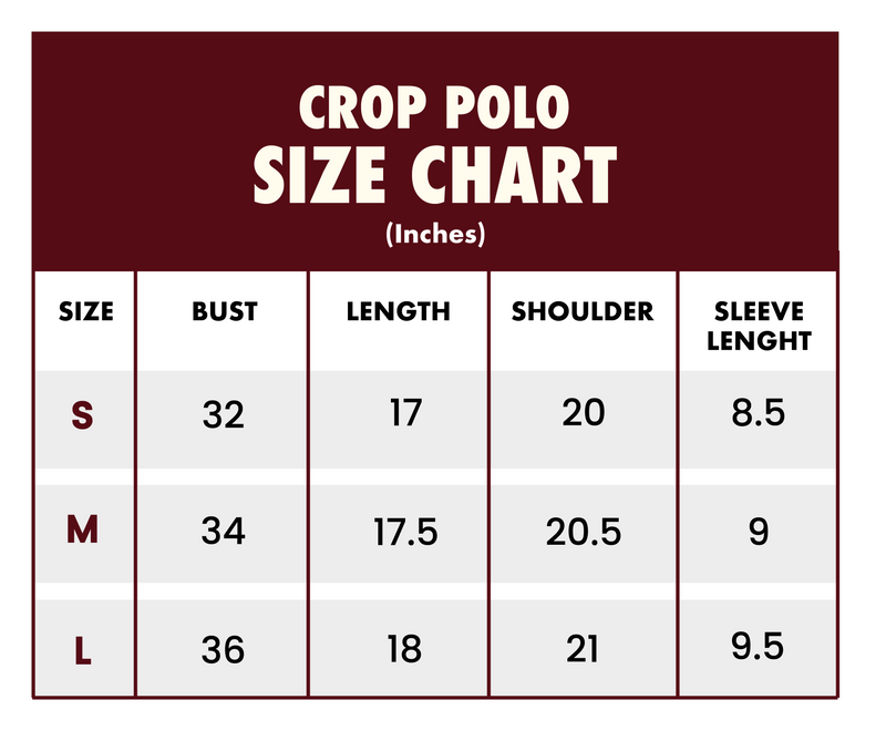 Size Chart for Red Cropped Polo T-Shirt