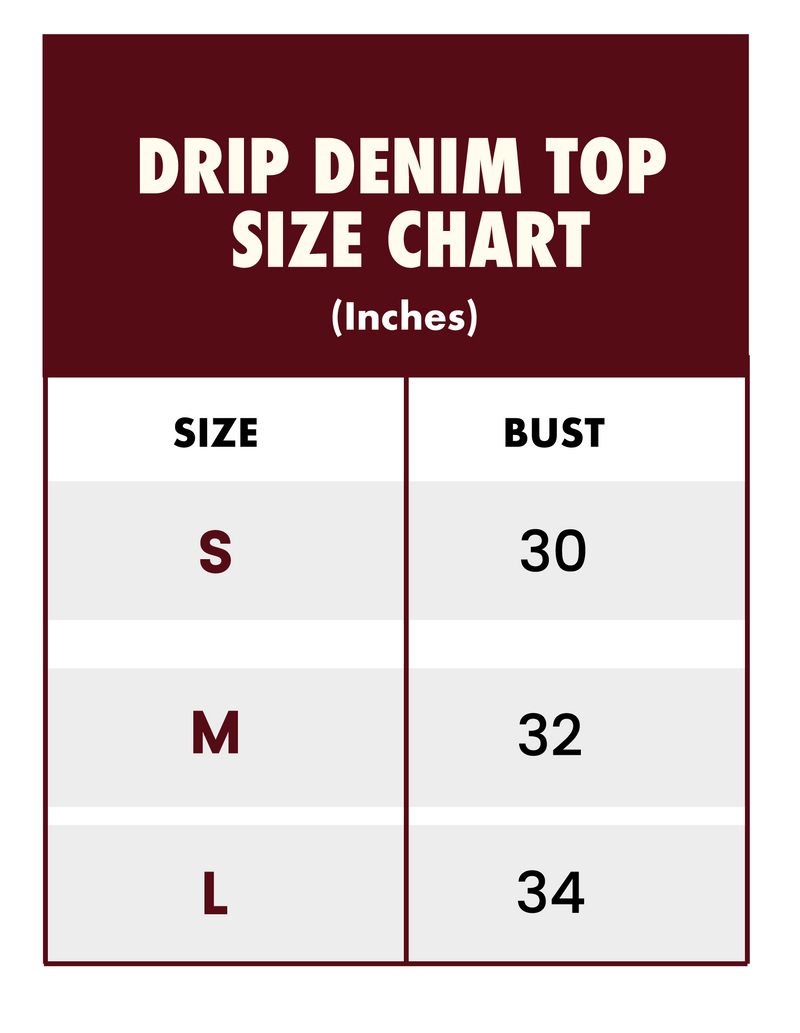 Size Chart for Drip Denim Top