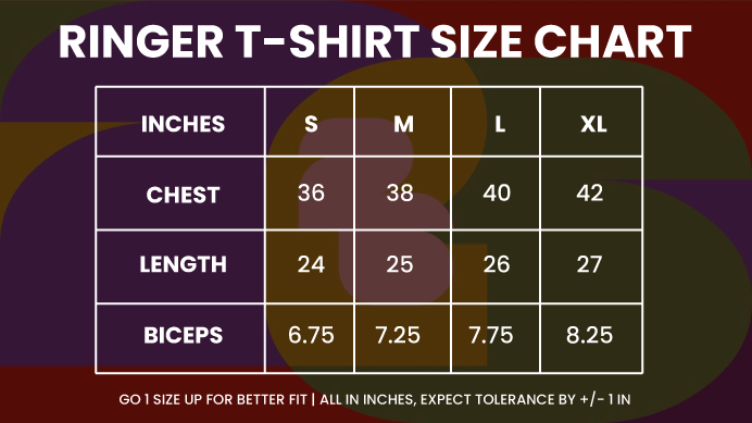Size Chart for Portugal Ringer T-Shirt